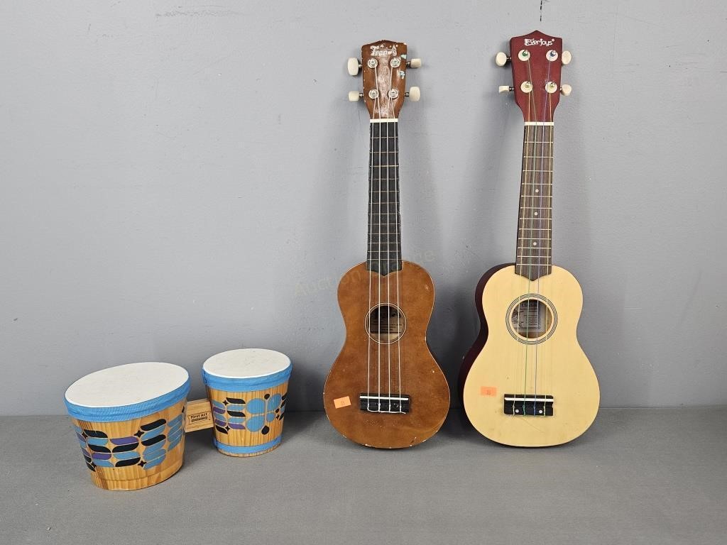 3 Pc Ukelele & Drum Lot