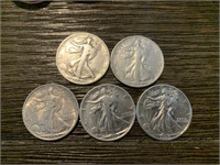 (5) Walking Liberty 1/2 Dollar