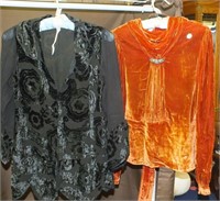 Orange Velvet blouse Black velvet embossed top