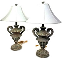 Pair Classical Inspired Urn Table Lamps W/ Shades