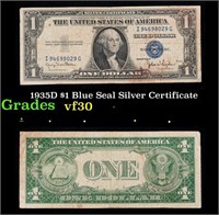 1935D $1 Blue Seal Silver Certificate Grades vf++