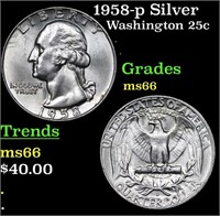 1958-p Washington Quarter Silver 25c Grades GEM+ U