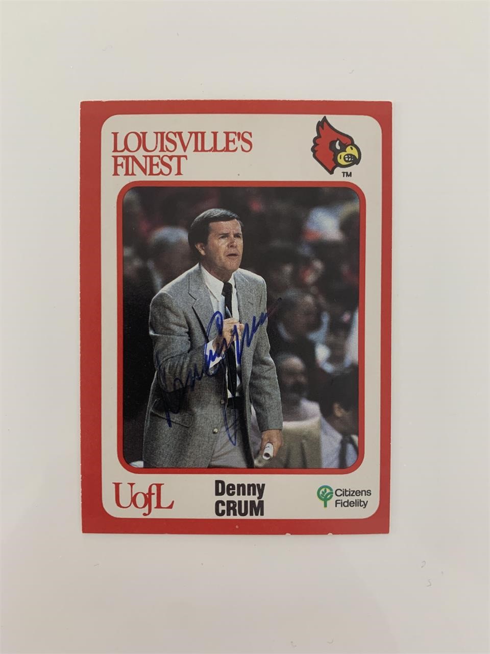 Denny Crum signed basketball card