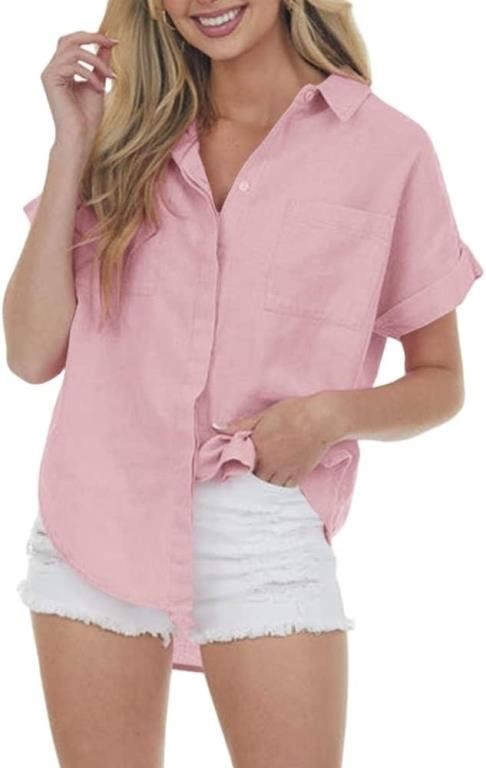 Jeemery Women's Button Down V Neck Shirts Casual W