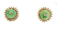 Jewelry 14kt Gold Diamond & Jade Earrings