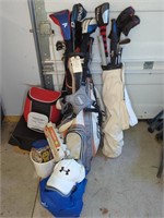 VARIOUS GOLF CLUBS AND GOLFING ITEMS