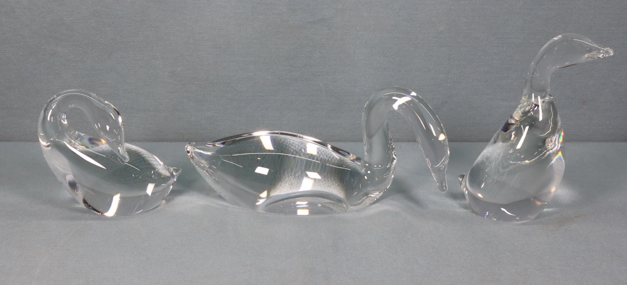 3pc. Steuben Glass Crystal Swan & Geese