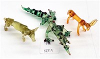 Miniature Art Glass Figurines - Alligator, Steer+