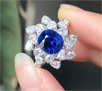 3.2ct Natural Royal Blue Sapphire Ring 18K Gold