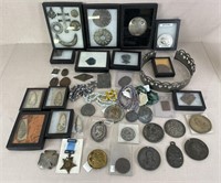 Asstd. Trade Silver, Peace Medals, Pins & Tags