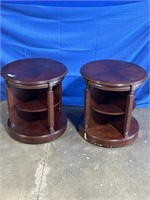 Circular rotating wood end tables, dimensions are