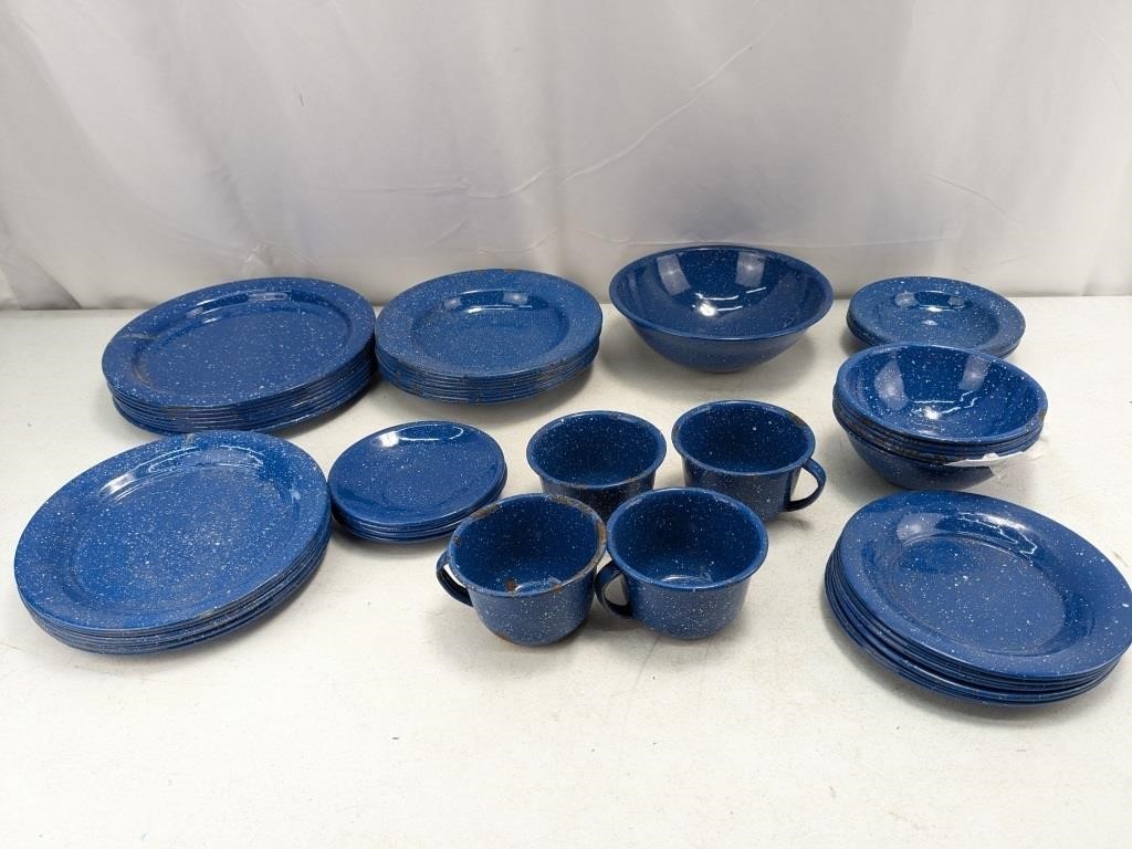 Blue Speckled Enamelware Dishes Collection