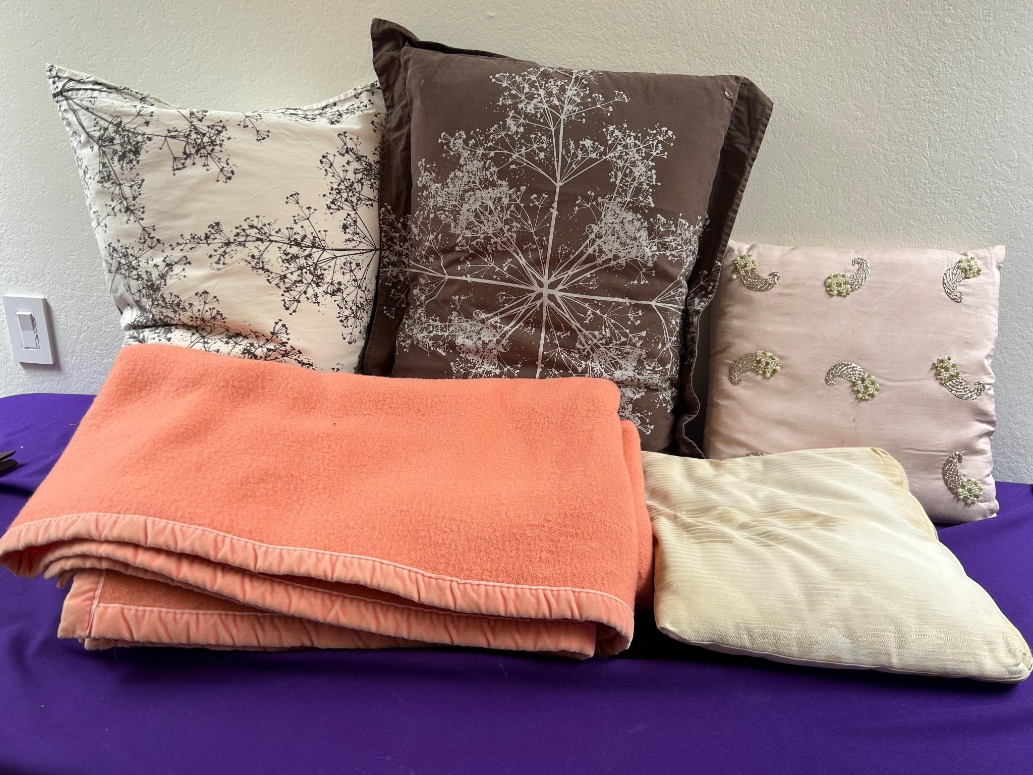 Throw / Bed Pillows, & Coral Pink Blanket