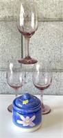 Royal Norfolk Sugar Bowl & Pink Wine Glasses