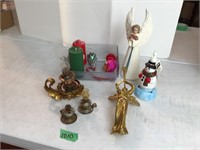 snowman soap dispenser, angels, vintage candle
