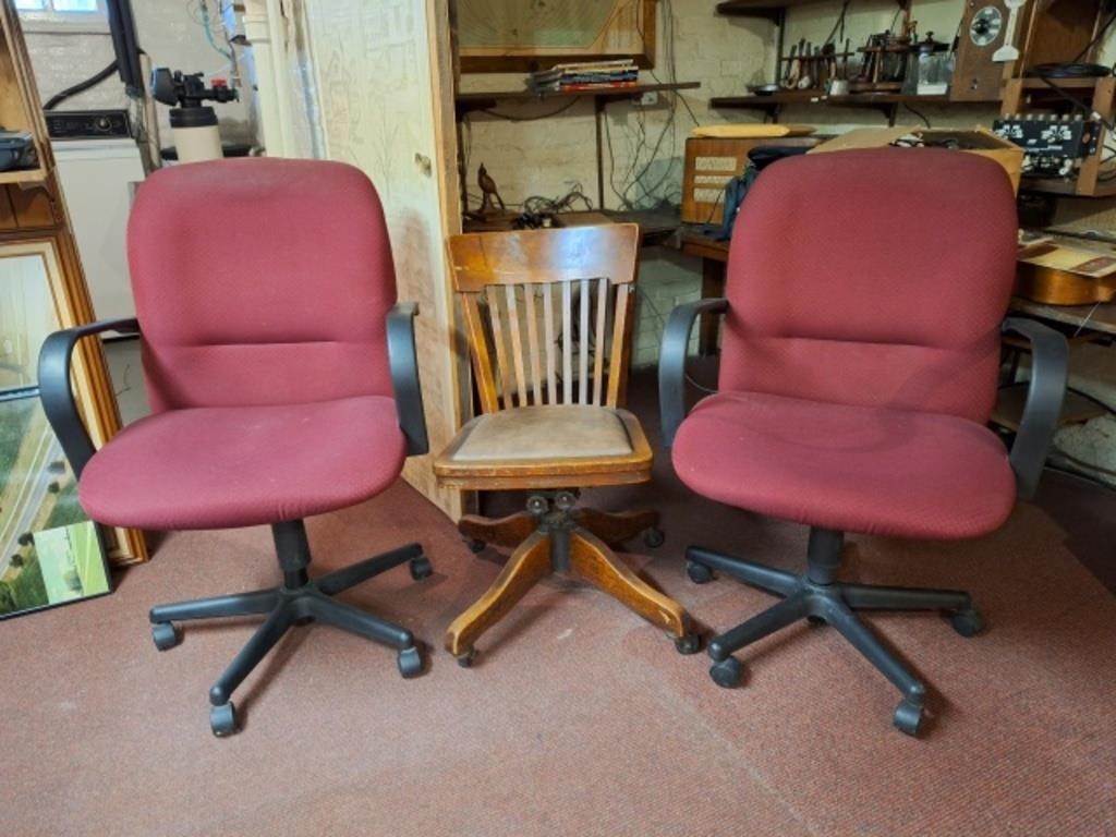 2 Office Chairs, Wood Swivel Desk Chair