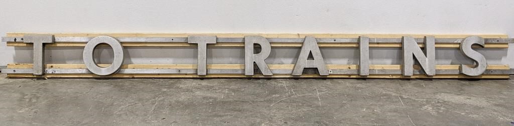 Cast Aluminum "To Trains" Railway Station Sign
