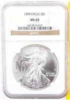 Coin 1999 American Silver Eagle NGC MS69