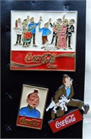Hergé. Lot de 3 pin's Tintin Coca-Cola.