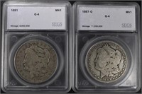 1887-O & 1891 MORGAN DOLLARS SEGS G-4