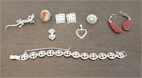 Sterling Silver Pin, 2 Rings, Screwback Earrings,