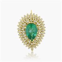 14K YG 7CT EMERALD 3CT DIAMOND BROCHE