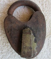 Antique Padlock - Iron & Brass, Marked M. W. & Co.