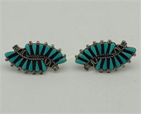 Zuni Sterling Turquoise Needlepoint Earrings