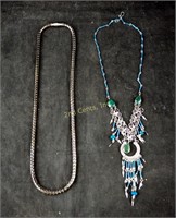 2 Vtg Faux Turquoise & Link Costume Necklaces Lot