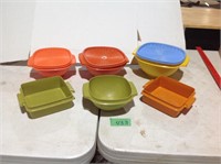 Tupperware containers, some with no lids