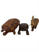 3 Unique Hand Carved Wooden Animals/Trinket Box