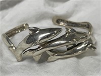 Heavy Sterling Silver Dolphin Cuff Bracelet