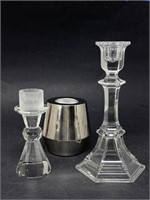 Crystal Glass and Metal Candleholders