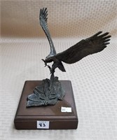 Wally Shoop Bronze Bald Eagle Statue on Stand