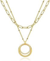 18k Gold-pl. Double Circle Layered Necklace