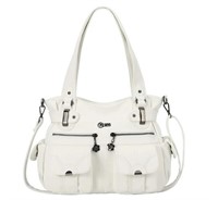 Women's PU Leather Multi-Pocket Handbag, White