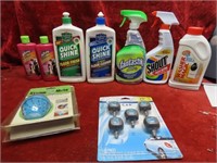 Full bottles assorted cleaners, steam mate, air