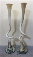 Blown Art Glass Candlestick / Vase Pair Twisted