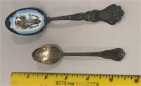 2 sterling spoons, 1 enameled