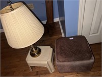 2 STOOLS AND A BRASS LAMP