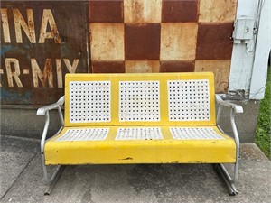 VERY NICE OLD YELLOW AND WHITE GLIDER 54" SEAT