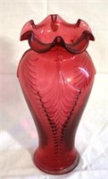 Fenton Cranberry Glass Vase - 11" tall