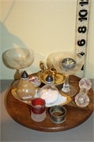 Assorted Items with Oak Lazy Susan