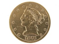 1876 $5 Gold Half Eagle, Key Date in Series