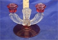 Cranberry w/Clear Glass Candle holder
