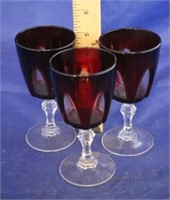 Set of 3 Antique Ruby w/Clear Goblets (3pc)