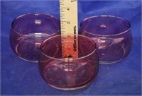 Set of 3 Etched Cranberry Glass Bowls (3pc)