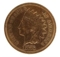 1876 US INDIAN HEAD 1C COIN AU - CLEANED