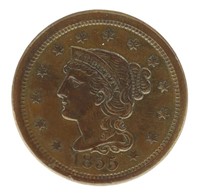 1855 US LIBERTY HEAD LARGE UPRIGHT 1C COIN XF/AU