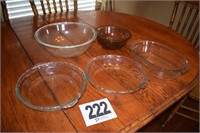 Glass Bowl & Pie Dish Lot (5 Total)